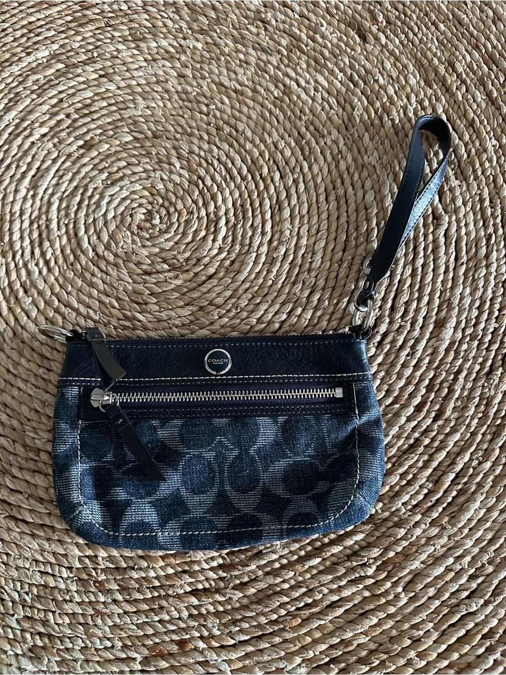 Y2K Coach Poppy Signature Denim Large Clutch Wristlet Indigo Blue Clutch